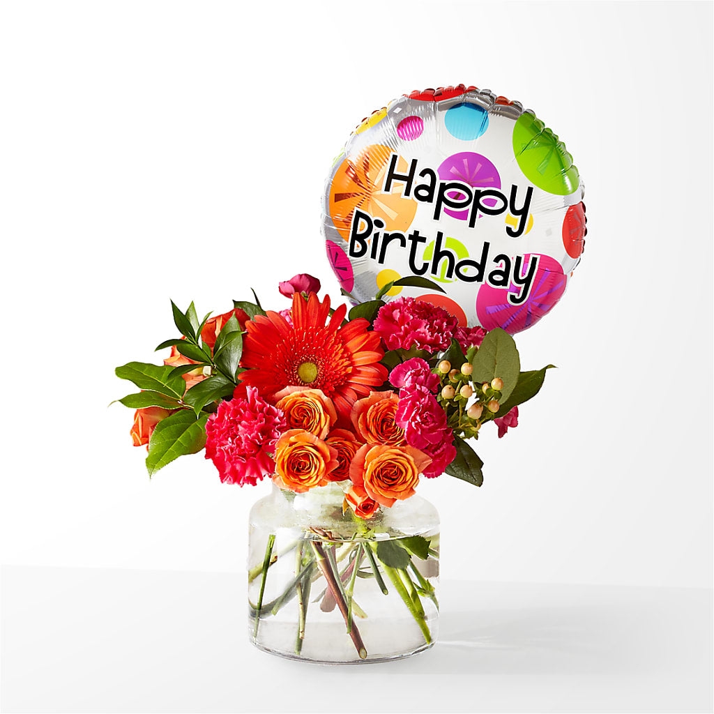 Fiesta Bouquet with Birthday Balloon – EMERY'S FLOWERS & CO, Maumee OH