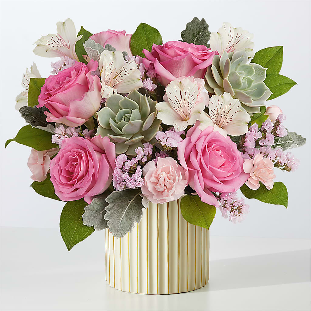 Dusty Rose Bouquet with Ivory Vase – EMERY'S FLOWERS & CO, Maumee OH