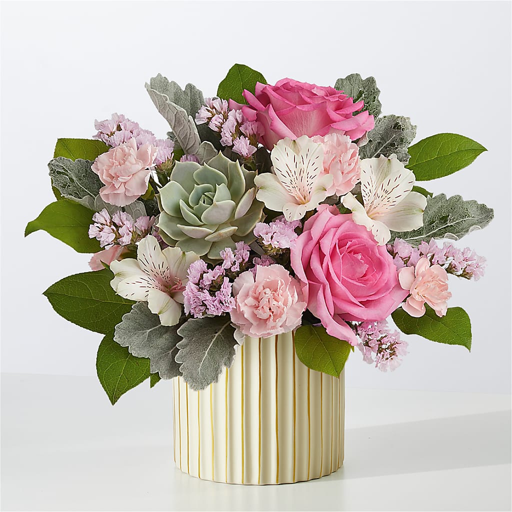 Dusty Rose Bouquet with Ivory Vase – EMERY'S FLOWERS & CO, Maumee OH