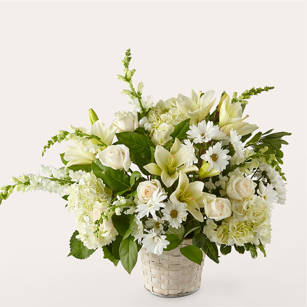 Ivory Elegance Floral Basket – EMERY'S FLOWERS & CO, Maumee OH